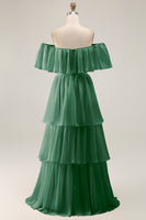 Load image into Gallery viewer, White Chiffon Off the Shoulder Tiered Boho Sweep Train Wedding Dress