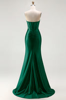 Load image into Gallery viewer, Sparkly Red Mermaid Satin Beaded Long Corset Prom Dress with Slit