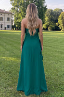 Load image into Gallery viewer, Sage Green Floral A Line Strapless Maxi Formal Dress