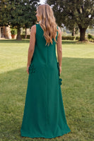 Load image into Gallery viewer, Floral Dark Green A Line High Neck Long Formal Dress