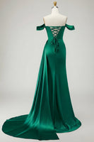 Load image into Gallery viewer, Sparkly Golden Long Mermaid Prom Dress with Side Cape