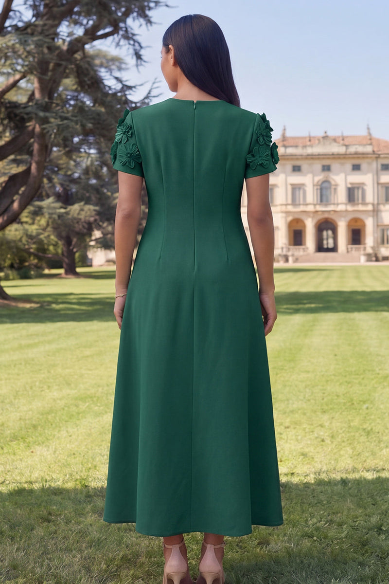 Load image into Gallery viewer, Dark Green A Line Floral Round Neck Maxi Formal Dress with Sleeves