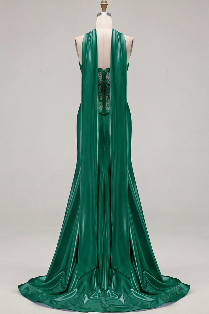 Load image into Gallery viewer, Blue Satin Sweetheart Mermaid Long Corset Prom Dress