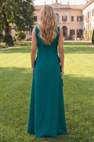Load image into Gallery viewer, Floral Hot Pink A Line Boat Neck Long Formal Dress