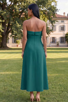 Load image into Gallery viewer, Blue A Line Floral Strapless Maxi Formal Dress