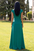 Load image into Gallery viewer, Black Floral A Line Round Neck Long Formal Dress with Sleeves