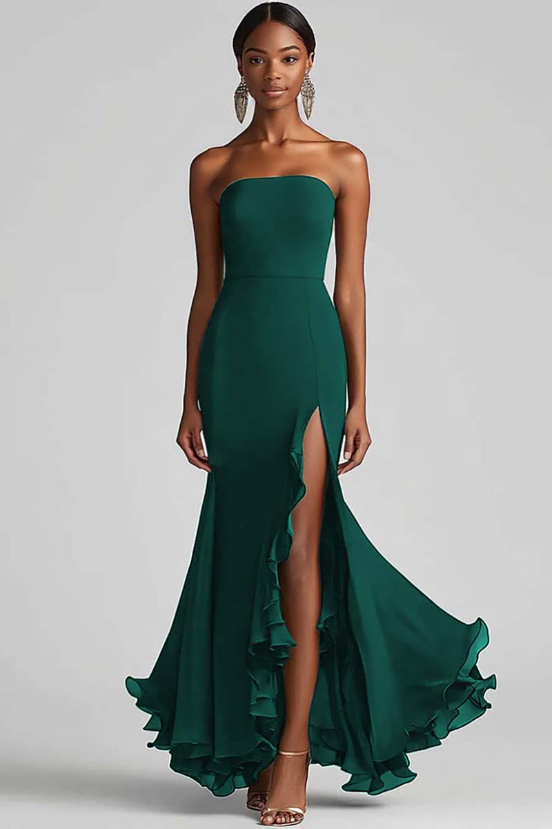 Load image into Gallery viewer, Royal Blue Strapless Sheath Maxi Chiffon Formal Dress with Slit