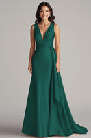Load image into Gallery viewer, Champagne V-Neck Mermaid Satin Maxi Formal Dress
