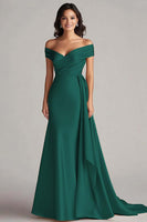Load image into Gallery viewer, Champagne Off the Shoulder Mermaid Satin Maxi Formal Dress