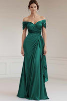 Load image into Gallery viewer, Grey Blue Off the Shoulder Sheath Satin Maxi Formal Dress
