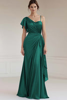 Load image into Gallery viewer, Grey Blue Sheath Satin Asymmetrical Maxi Formal Dress