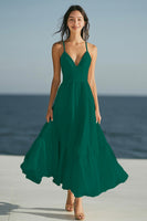 Load image into Gallery viewer, Simple Ivory Spaghetti Straps Ruffled Beach Maxi Engagement Dress