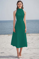 Load image into Gallery viewer, Dusty Rose High Neck Ruched Maxi Rehearsal Dinner Dress