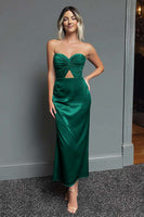 Load image into Gallery viewer, Dark Navy Sweetheart Satin Sheath Long Formal Dress