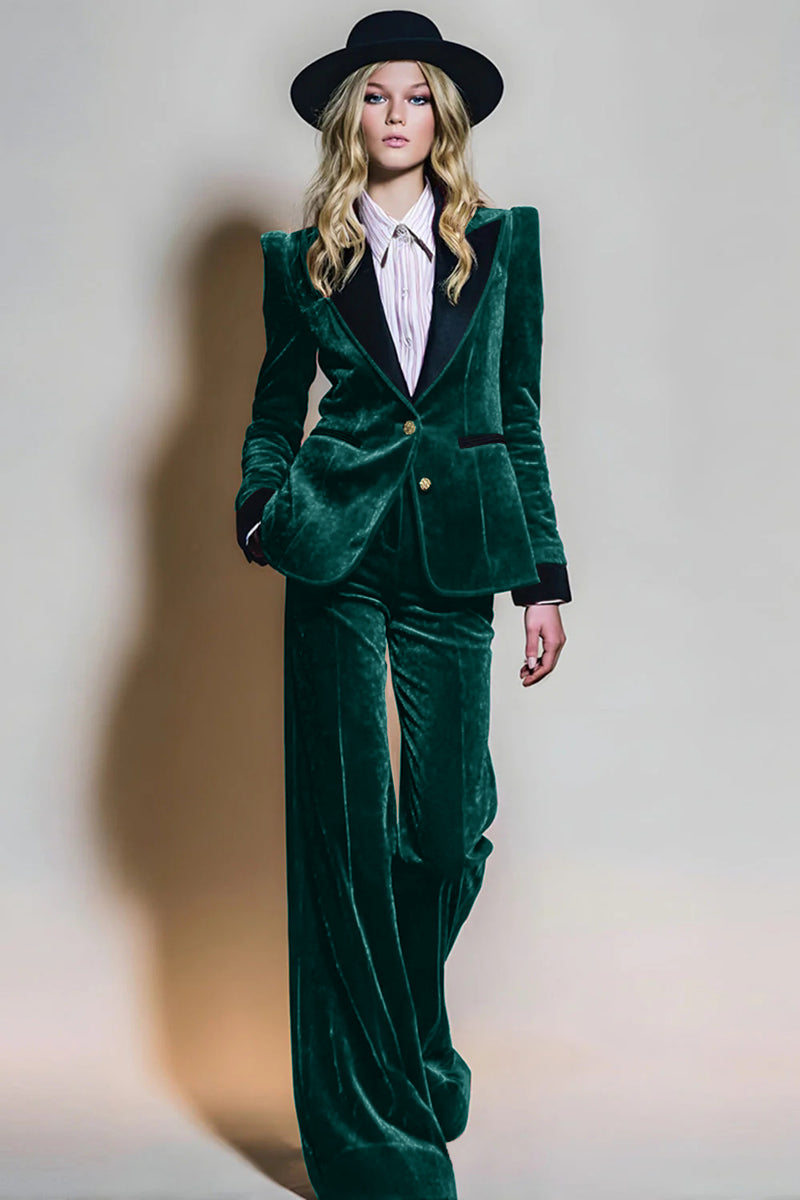 Load image into Gallery viewer, 2 Piece Burgundy Peak Lapel Velvet Long Sleeves Prom Suits