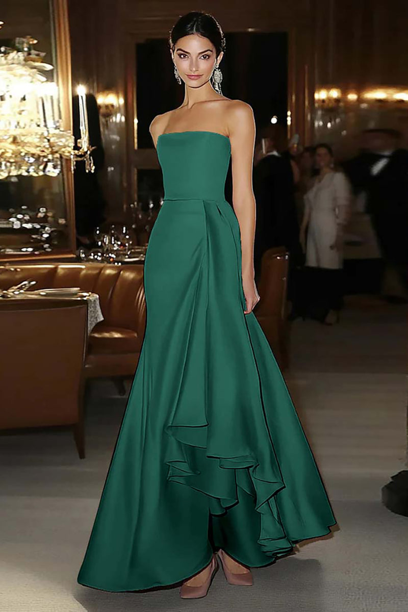 Load image into Gallery viewer, Elegant Pink Strapless Mermaid Ruffled Long Satin Gala Dress