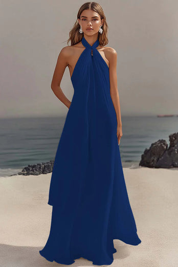 White A Line Halter Chiffon Bridal Shower Dress