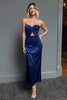 Load image into Gallery viewer, Dark Navy Sweetheart Satin Sheath Long Formal Dress