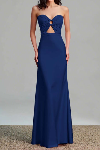 Pink Satin Sheath Sweetheart Cut Out Maxi Formal Dress
