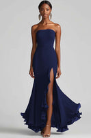 Load image into Gallery viewer, Royal Blue Strapless Sheath Maxi Chiffon Formal Dress with Slit