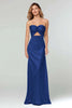 Load image into Gallery viewer, Light Blue Sheath Satin Sweetheart Long Formal Dress