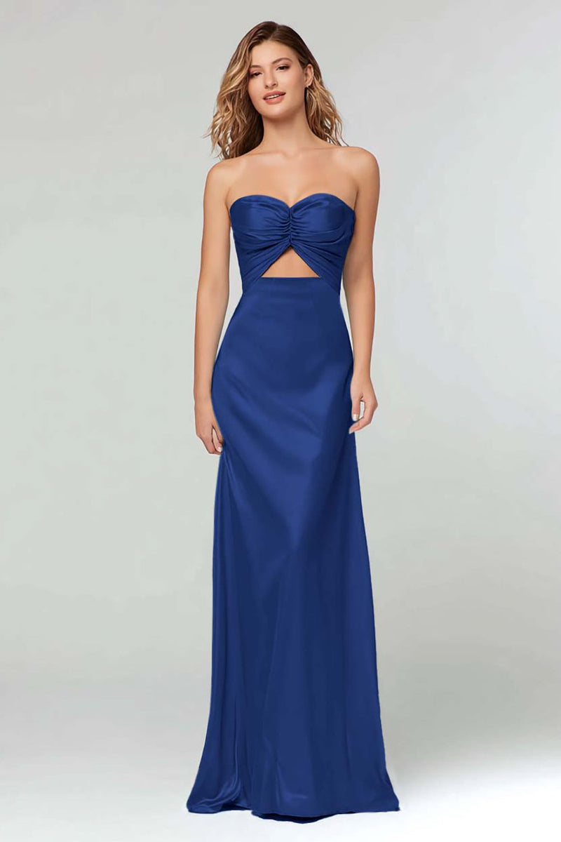 Load image into Gallery viewer, Light Blue Sheath Satin Sweetheart Long Formal Dress
