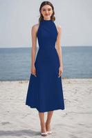 Load image into Gallery viewer, Dusty Rose High Neck Ruched Maxi Rehearsal Dinner Dress