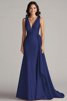 Load image into Gallery viewer, Champagne V-Neck Mermaid Satin Maxi Formal Dress