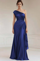 Load image into Gallery viewer, Peacock Sheath Satin One Shoulder Long Formal Dress