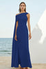Load image into Gallery viewer, White Chiffon Sheath Long Engagement Dress with Cape