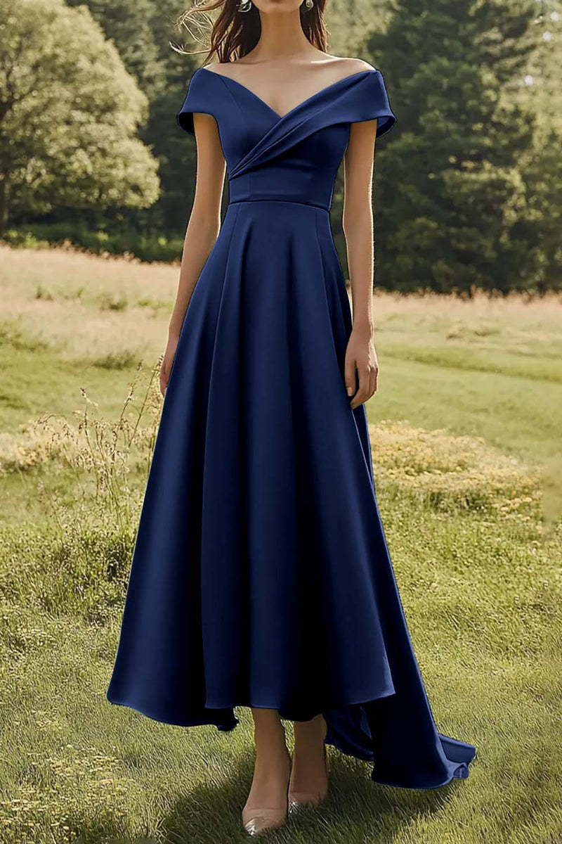 Load image into Gallery viewer, Sage Off the Shoulder A Line Satin Long Formal Dress