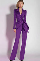 Load image into Gallery viewer, 2 Piece Dark Purple Notched Lapel Ruched Fitted Prom Suits