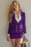 Load image into Gallery viewer, 2 Piece Navy Double Breasted Short Pencil Business Suits