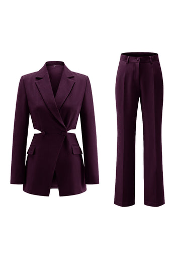 2 Piece Grey Blue Notched Lapel Cut Out Women Prom Suits