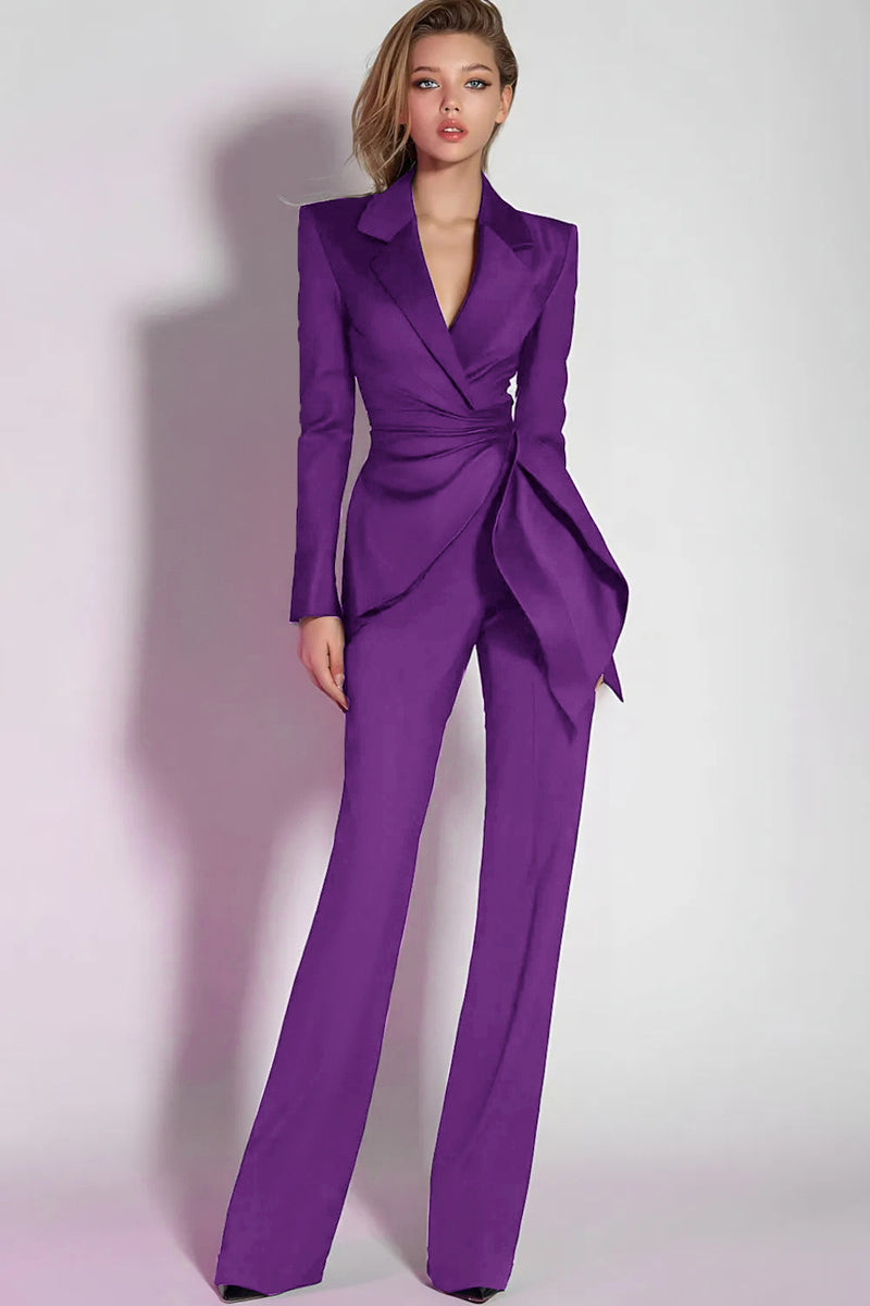 Load image into Gallery viewer, 2 Piece Dark Purple Notched Lapel Ruched Fitted Prom Suits