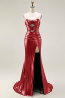 Load image into Gallery viewer, Fuchsia Long Metallic Mermaid Prom Dress with 3D Flowers