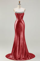 Load image into Gallery viewer, Sparkly Fuchsia Mermaid Beaded Long Corset Prom Dress