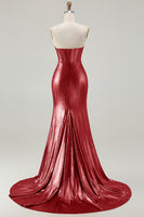 Load image into Gallery viewer, Sparkly Fuchsia Mermaid Beaded Long Corset Prom Dress
