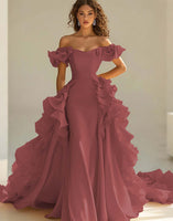 Load image into Gallery viewer, Yellow Mermaid Satin Long Prom Dress with Ruffles