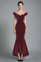Load image into Gallery viewer, Black Off the Shoulder Asymmetrical Velvet Long Formal Dress