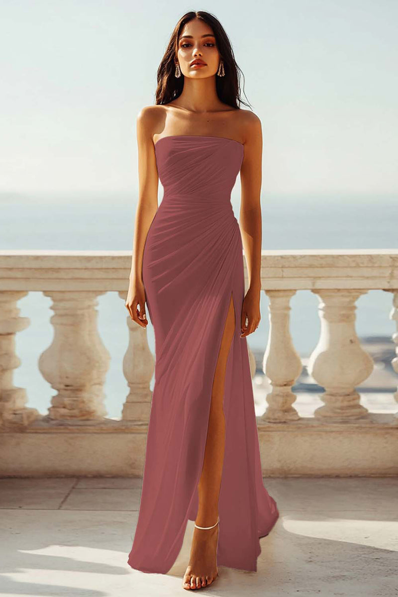 Load image into Gallery viewer, Strapless Ivory Ruched Chiffon Mermaid Maxi Engagement Dress