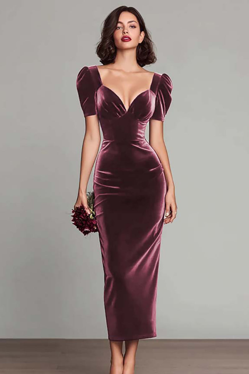 Load image into Gallery viewer, Burgundy Sheath Maxi Velvet Holiday Party Dress