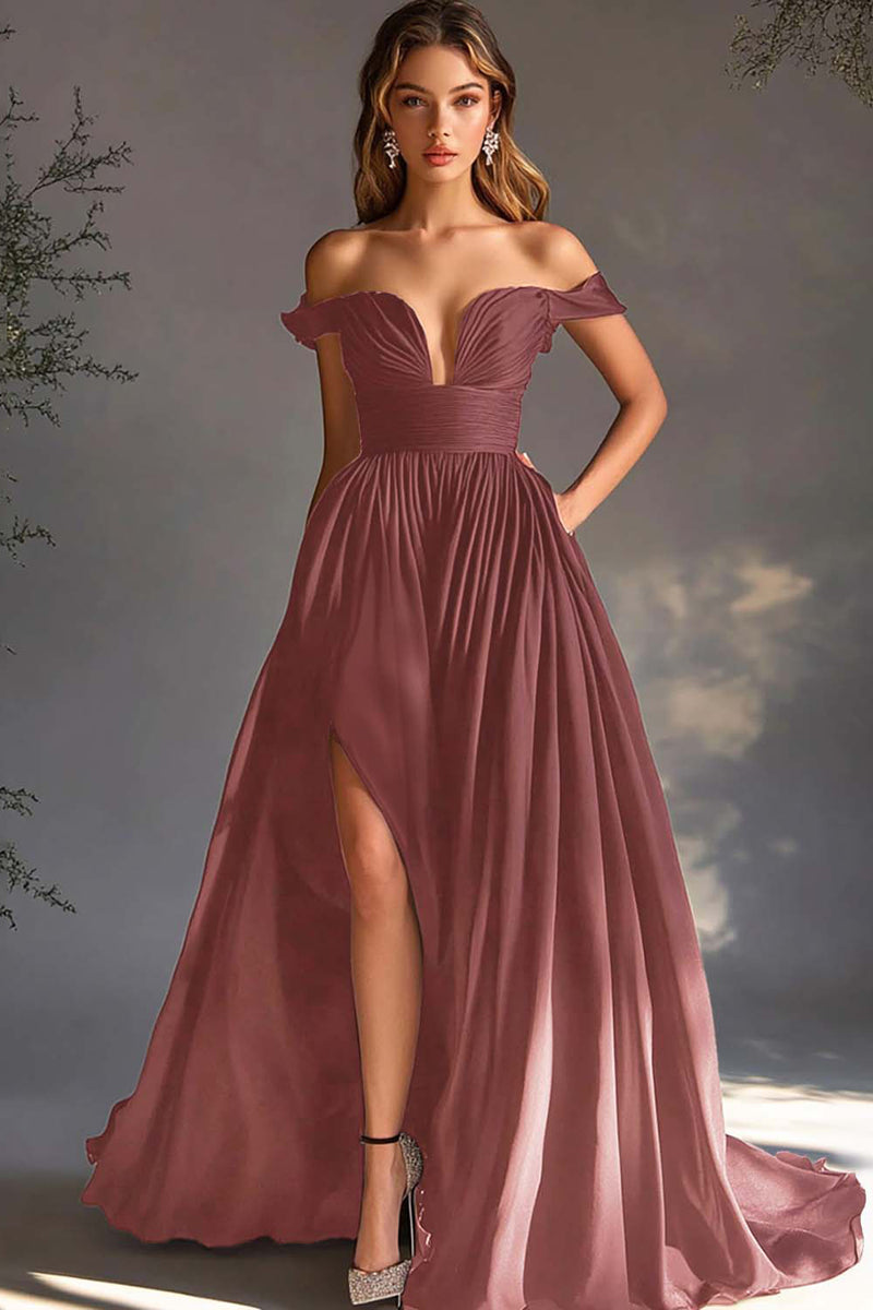 Load image into Gallery viewer, A Line Chiffon Pleated Long Black Tie Dress with Slit