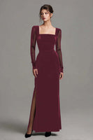 Load image into Gallery viewer, Black Velvet Sheath Long Sleeves Holiday Party Dress with Slit