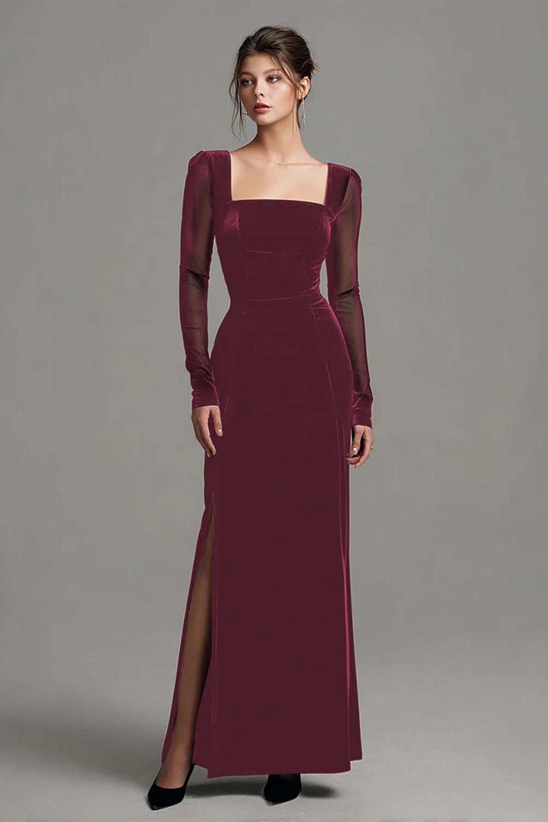 Load image into Gallery viewer, Black Velvet Sheath Long Sleeves Holiday Party Dress with Slit