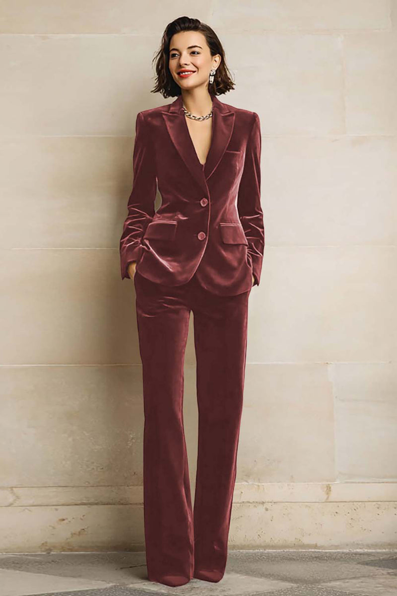 Load image into Gallery viewer, 2 Piece Plum Velvet Peak Lapel Prom Suits with Pockets