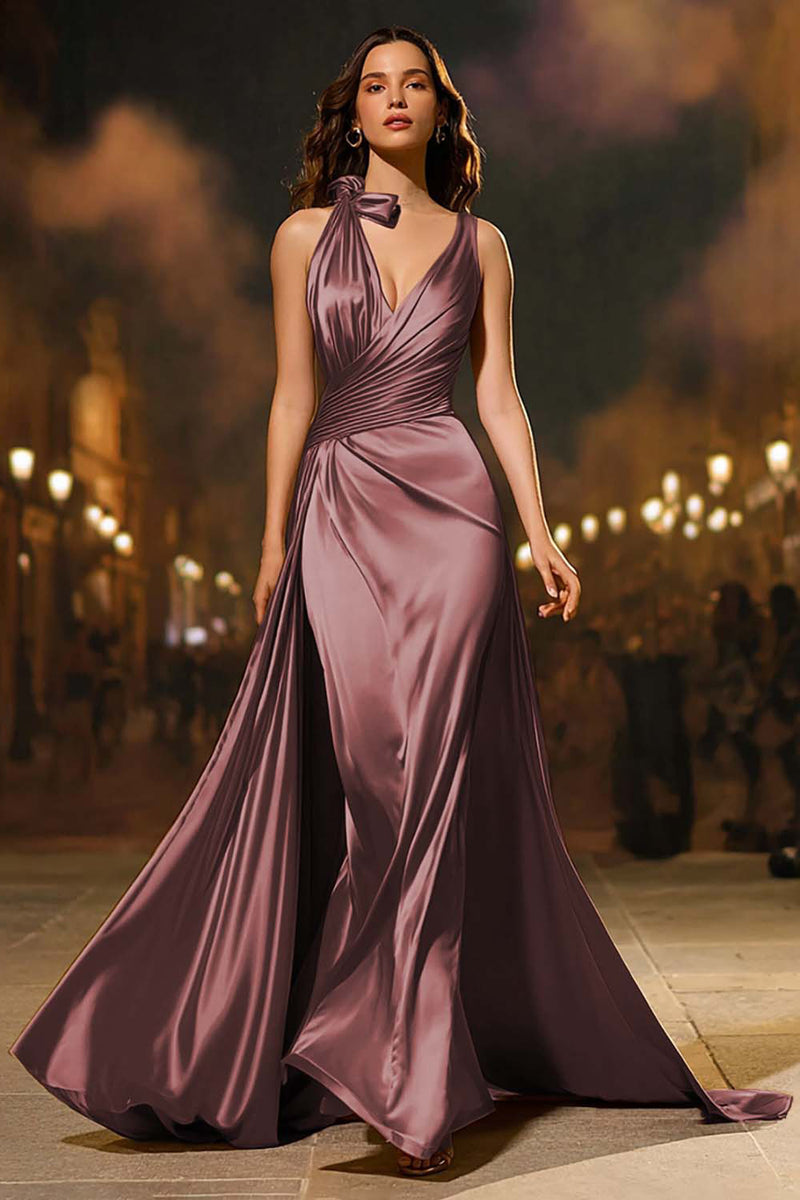 Load image into Gallery viewer, Gold Mermaid V-Neck Satin Long Formal Dress with Cape