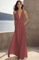Load image into Gallery viewer, Chiffon Ivory Deep V-Neck Ruched Beach Maxi Engagement Dress