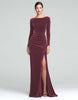 Load image into Gallery viewer, Burgundy Boat Neck Ruched Velvet Long Sleeves Holiday Party Dress