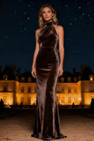 Load image into Gallery viewer, Purple Halter Neck Mermaid Long Velvet Holiday Party Dress